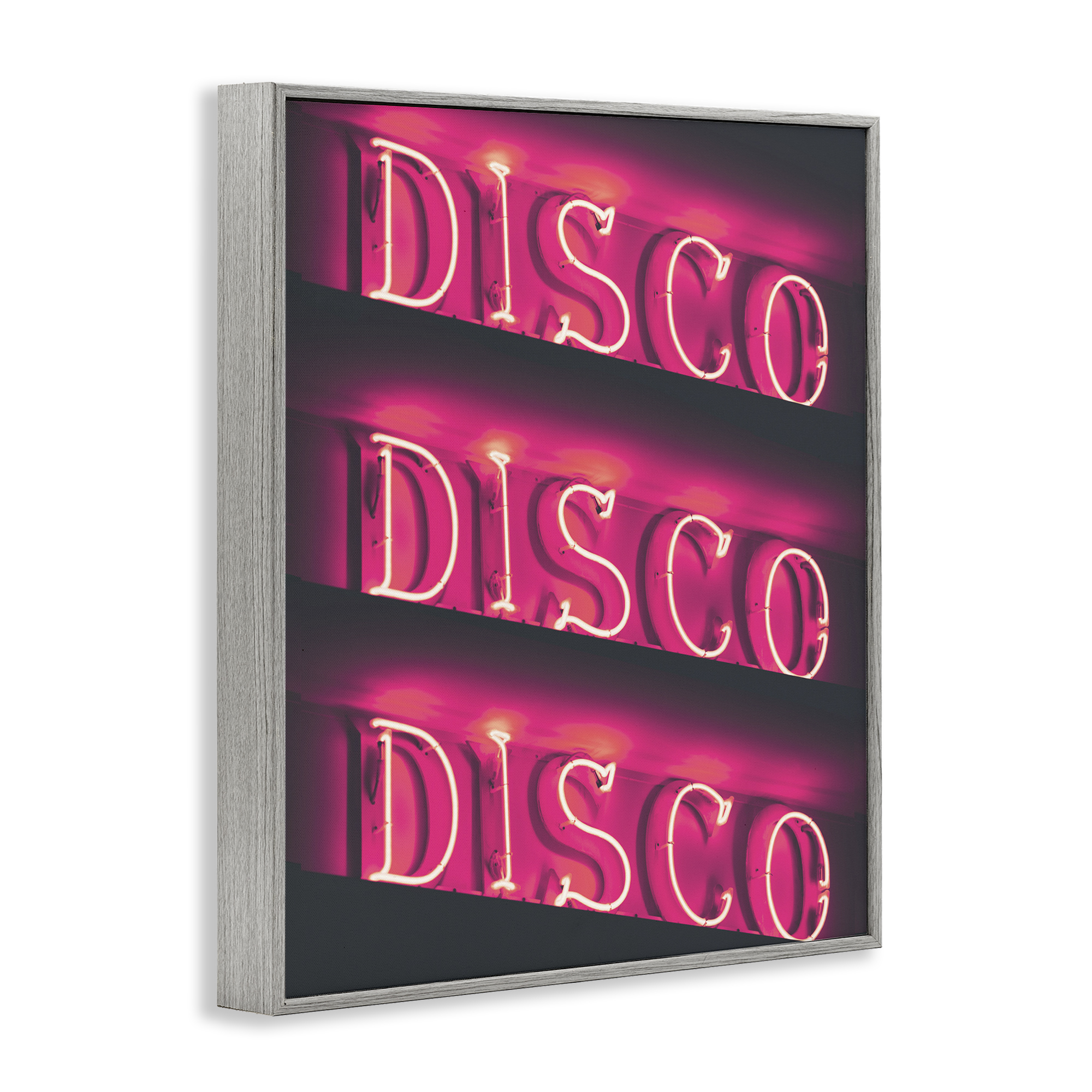 Stupell Industries Pink Disco Neon Lights Typography Painting Gray Framed Art Print Wall Art, 16 x 20