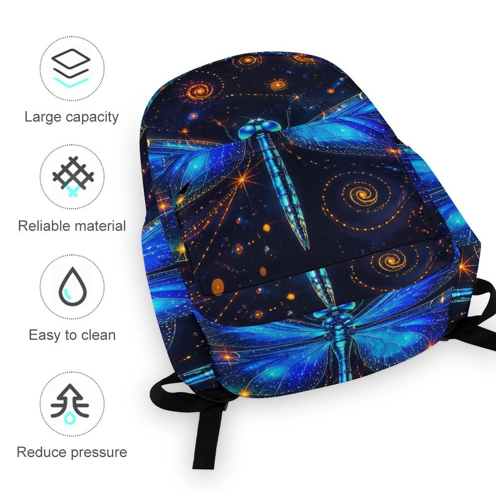 Patifu Cosmic Blue Dragonfly Starry Spiral Background Printed