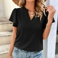 thumbnail image 6 of tklpehg V Neck Shirts Women Ruffle Short Sleeve Causal Relaxed Fit T Shirts Going Out Tops Solid Color Graphic Shirts Comfortable Blouses Black S, 6 of 8
