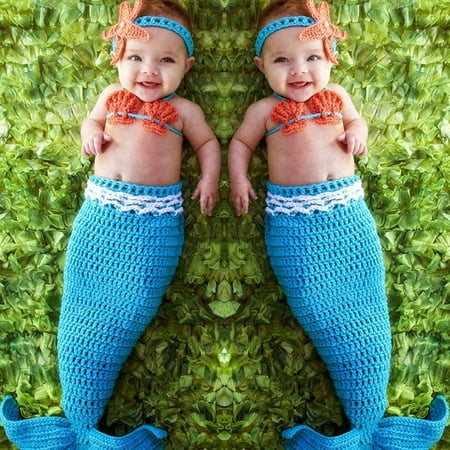 Newborn Baby Boys Girls Mermaid Bra Tail Crochet Costume Photography Prop Outfit