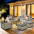thumbnail image 5 of Vcatnet 8 Pieces Outdoor Patio Furniture Sectional Sofa PE Rattan Wicker Conversation Set with Solar Powered Coffee Table for Porch, Backyard, Dark Gray, 5 of 9