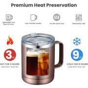 12oz Coffee Mug With Handle and Sliding Lid,Stainless Steel Travel Tumbler Cup with Handle,Double Wall Vacuum Insulated Camping Cup for Hot & Cold Drinks Tea (Cold Grey,Set of 1