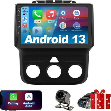 Android 13 Car Radio for 2013-2018 Dodge Ram 1500 2500 3500 Supports Wireless CarPlay/Android Auto (Manual AC)