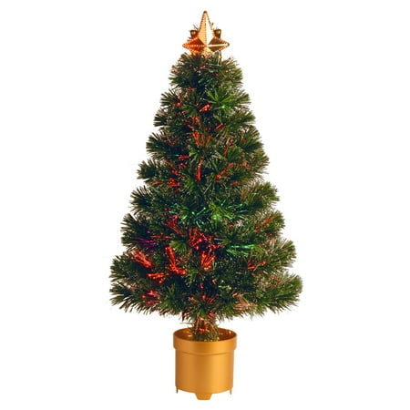 National Tree Unlit 32 Fiber Optic evergreen Firework Artificial Christmas Tree With Top Star And Gold Column Base