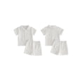 thumbnail image 2 of BemeyourBBs Toddler Baby Boys Summer Clothes Infant Baby Boys 2 Piece Summer Outfit Solid Color Eyelet Lapel Short Sleeve Button Down Shirt Top and Shorts 2Pcs Set, 2 of 9