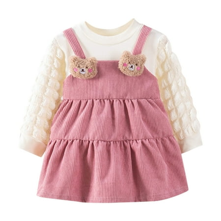 

4t Girl Dress Toddler Kids Baby Girls Long Sleeve Soild Bear Casual Princess Dress