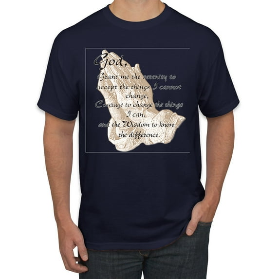 Wild Bobby, Praying Hands God Grant me the Serenity Courage Wisdom, Inspirational/Christian, Men's Graphic Tees, Navy, 5XL