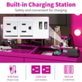 thumbnail image 3 of Vanity Desk with Power Outlet, Makeup Vanity with Lighted Mirror, 3 Lighting Modes Adjustable 12 LED Lights, 7 Drawers Vanity Set with Glass Top, Vanity Table with Chair for Bedroom (Pink), 3 of 9