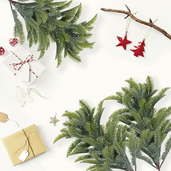 YOHAVEN Artificial Pine Needle Stems, 2 Pack 15" Green Faux Cedar Branches Picks Sprigs For Christmas Tree Wreath DIY Crafts Holiday Wedding Party Home Decorations