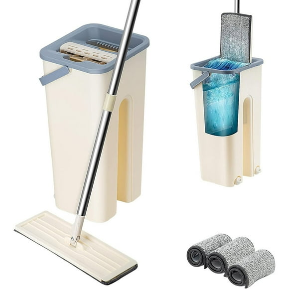 Kitchen Utensil Set Mop And Bucket Set 360° Floor Mop And Bucket With 10 Replacement Machine Washable Microfiber Mop Pads Flat Microfiber Mop Home Floor Tiles Cleaning Wet Dry Cleaning Buckets