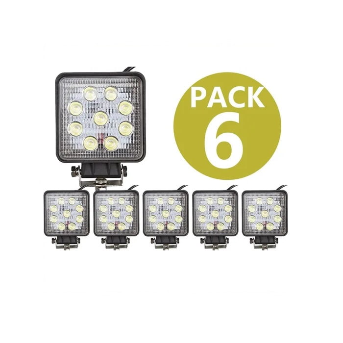 Pack 6 Foco Led Neblinero 27W Cuadrados 9 Led 4X4