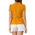thumbnail image 3 of Unique Bargains Women's Ruffle Polkd Dots Stand Collar Short Sleeve Blouse Top, 3 of 7