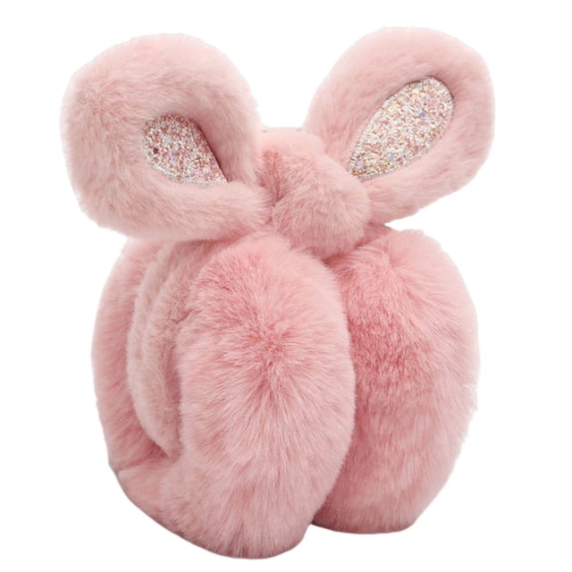 CSChome Girls Earmuffs Women Soft Furry Winter Earmuffs Sequin Rabbit Ear Shape Foldable Adjustable Outdoor Ear Warmers