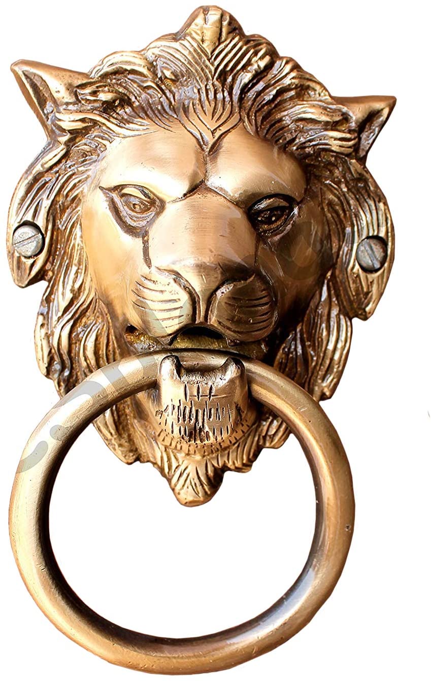 eSplanade Lion Face Mouth Door Knocker Gate Knocker Door Accessories  Door Decor Home Decor Brass 6.75