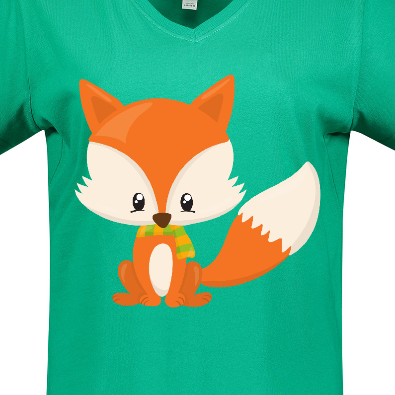 Inktastic Cute Fox, Little Fox, Baby Fox, Fox with Scarf Women's V-Neck T-Shirt - image 3 of 4