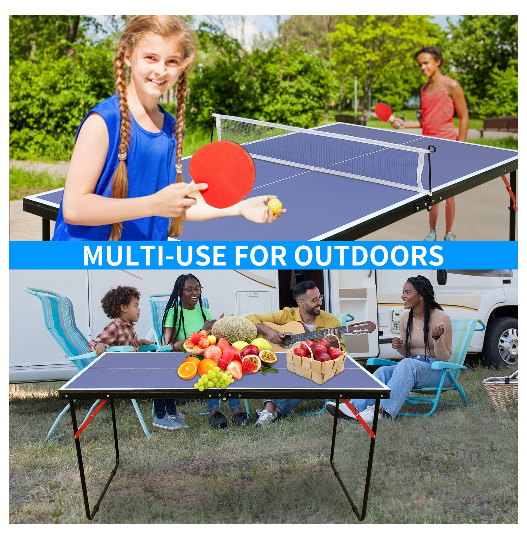 4.5ft Table Tennis Table Foldable & Portable Ping Pong Table Set with Net and 2 Ping Pong Paddles for Indoor Outdoor Game