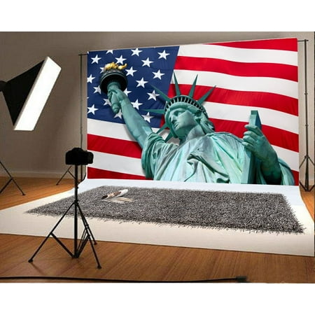 Image of MOHome 7x5ft Photography Backdrop American Flag Statue of Liberty Children Baby Kids Video Studio Photos Shooting Props