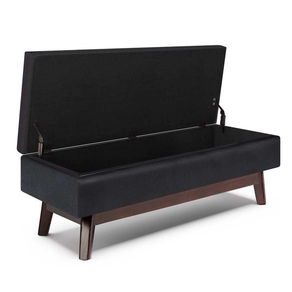 Owen 48 inch Wide Mid-Century Modern Rectangular Storage Ottoman in Midnight Black Vegan Leather