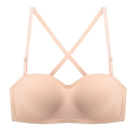 

Fashion Sexy Convertible straps Invisible Bra Without Steel Ring Thin Section Gathered Non-slip Bra Beige 85B