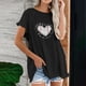 thumbnail image 2 of Blusa de manga corta con estampado regular de flecos y cuello redondo de algodón y cáñamo para mujer OAVQHLG3B Store  lin121212, 2 of 5