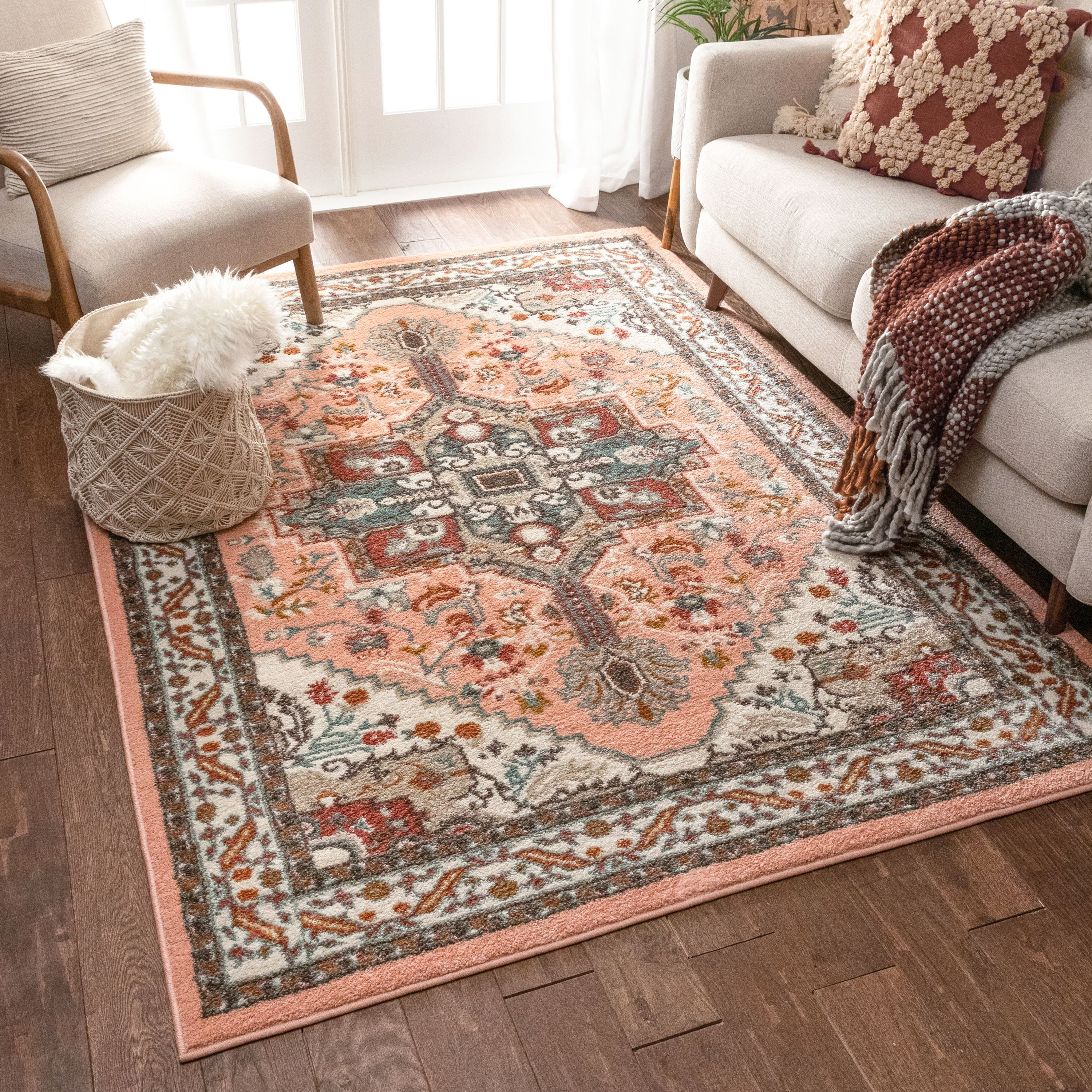 Terra Pink Rugs for Living Room Stylish Tribal Vintage Carpet Runner Rugs Cheap 