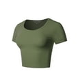 thumbnail image 2 of A2Y Women's Basic Cute Scoop Neck Cotton Short Sleeve Crop Top Light Olive L, 2 of 5