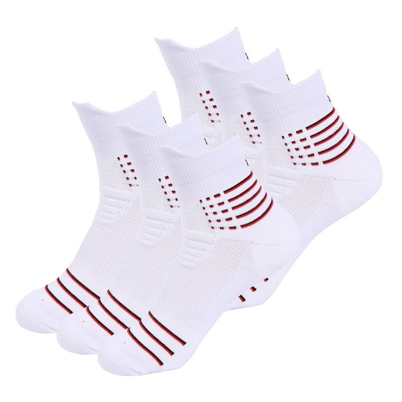 B&Q 6 Pairs Mens Mid Cut Quarter White Athletic Cotton Breathable Performance Comfort Cushion Casual Ankle Socks