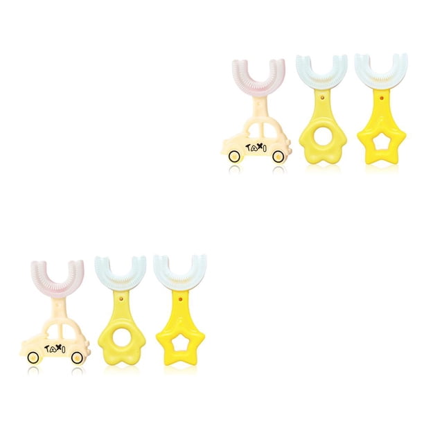 Vogacara Cepillo de Unisex de 2 a 6 años, 3 uds., PP, portátil, bonito, práctico, lavable, reutilizable, cepillo de Manual, Amarillo 3 piezas 2piezas