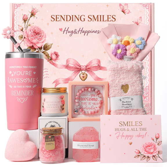 Birthday Gift Basket for Women, Mom Sister Friend Self Care Gift, Holiday Gifts for Her, Pink