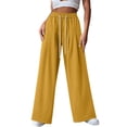 thumbnail image 4 of Wide Leg Trousers for Women Loose Cotton Pants Baggy Fashion Summer Breathable Comfy Bottom with Pockets Solid Color Lightweight Plus Size Office Slacks Yellow S, 4 of 5