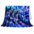 thumbnail image 2 of Mystical Howling Wolf Aurora Wilderness Scene, Peaceful Mountain Lake Scene, Warm Flannel Blanket for Cabin and Lodge, Outdoor Lovers Camping Gift, Fantasy Home Decor, 2 of 9