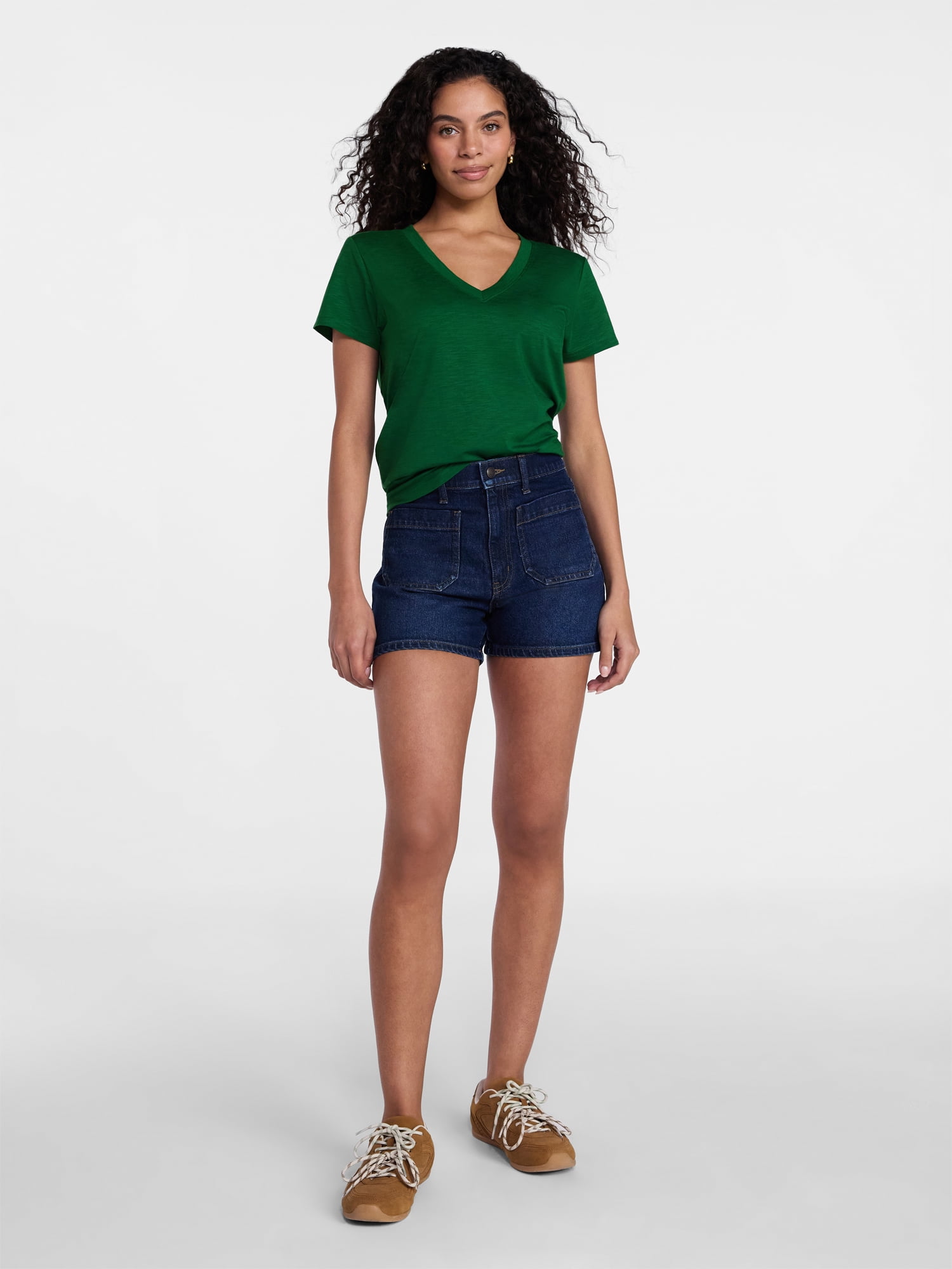 Time and Tru Women's Slub V Neck Tee with Short Sleeves, Sizes XS-XXXL