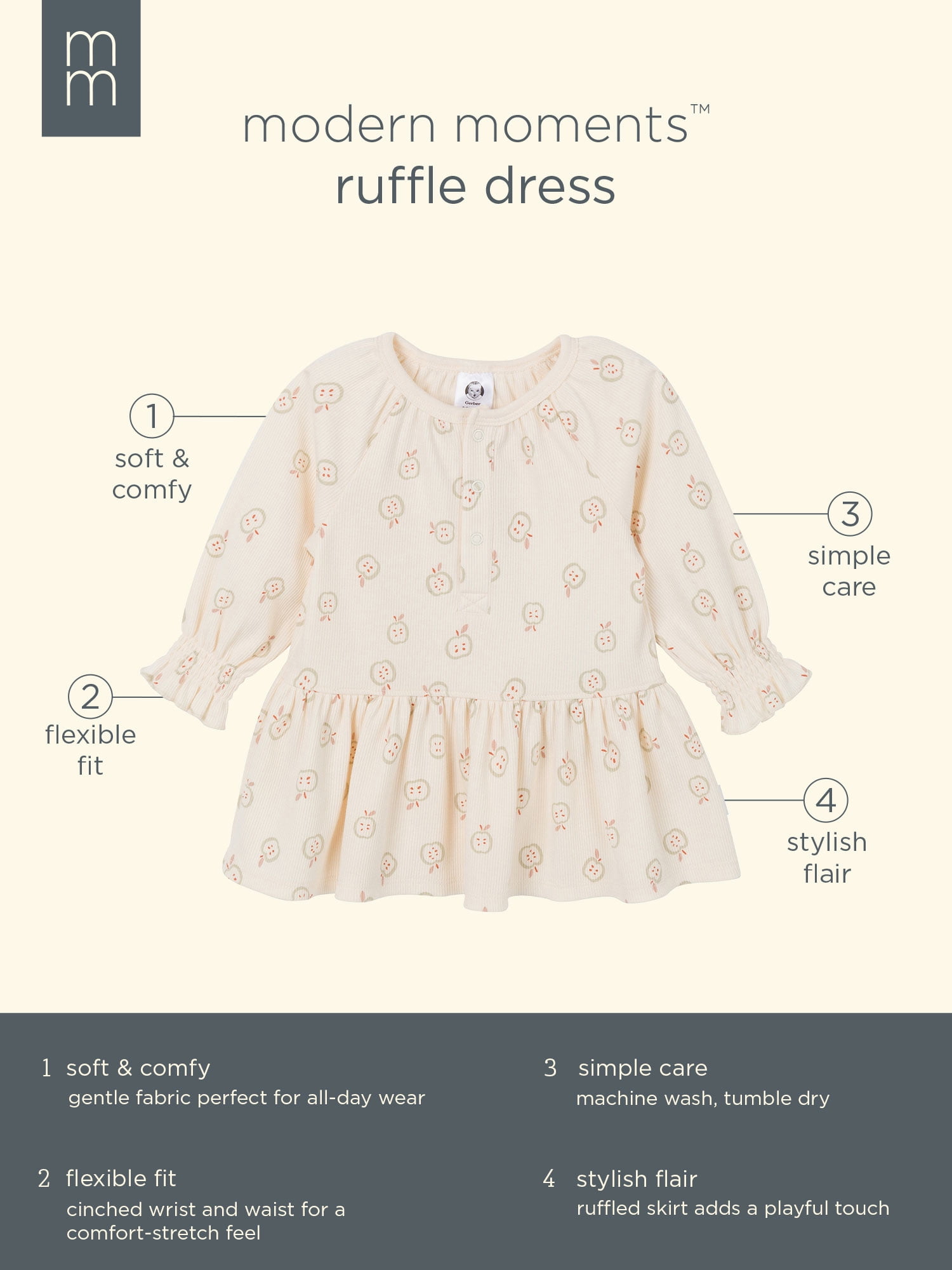 Gerber Baby Girl Ruffled Sleeves Dress, Sizes 0/3 Months - 24 Months