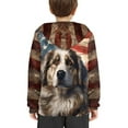 thumbnail image 4 of Xoenoiee Boys Hoodies Long Sleeve Hoodies Hooded Sweatshirt with Front Kangaroo Pocket Fall Winter Tops for Kids Walk Travel Workout, Vintage American Flag Bourne Mountain Dog Pattern, M, 4 of 7