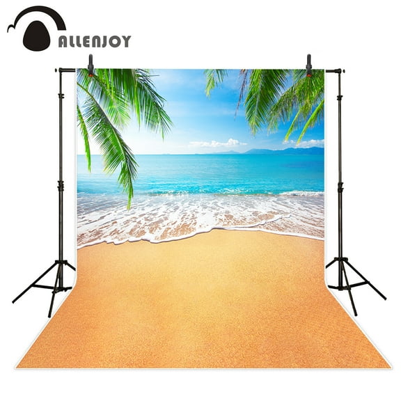 Allenjoy backdrop for photographic studio blue Sea waves tropical sandy beach tree summer background original design photocall