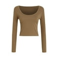thumbnail image 4 of Women Long Sleeve Square Neck Navel Top Ribbed Slim Fit Top Casual Basic T Shirt, 4 of 7