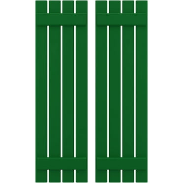 Ekena Millwork 15 1/2"W x 80"H Americraft Four Board (2 Batten) Exterior Real Wood Spaced Board-n-Batten Shutters (Per Pair), Viridian Green
