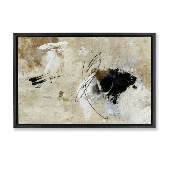 Stupell Industries Rustic Scribble Abstraction Abstract Painting Black Floater Framed Canvas Art Print Wall Art, 25 x 17