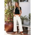 thumbnail image 4 of Women Trendy High Waisted Flare Wide Leg Jeans Cropped Denim Pants Stretchy Baggy with Patch Pockets White M, 4 of 9
