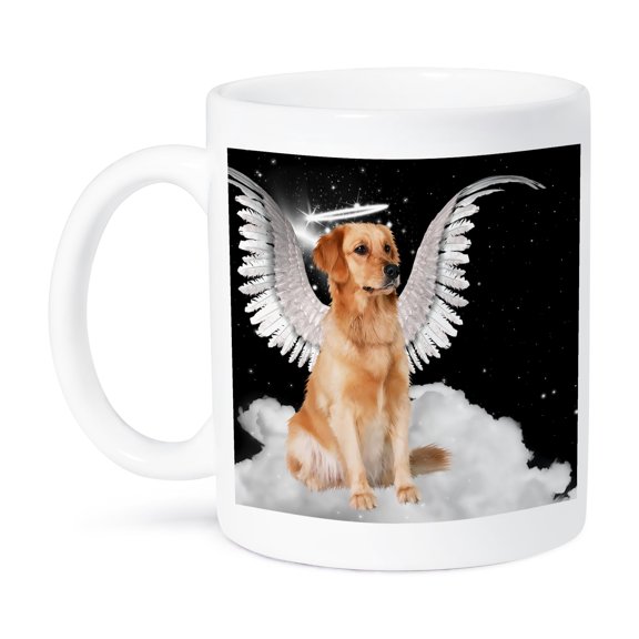 3dRose, Golden Retriever Angel Dog Sitting on a Cloud with a cute Halo and Angel Wings, 15oz Mug