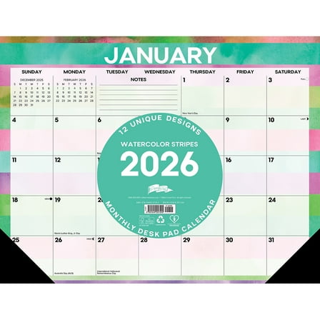 2026 Willow Creek Watercolor Stripes 22" x 17" Monthly Desk Pad Calendar (57292)