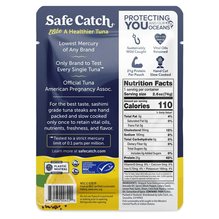 Safe Catch Seasoned Elite Wild Tuna, Citrus Pepper, 2.6 oz Pouch
