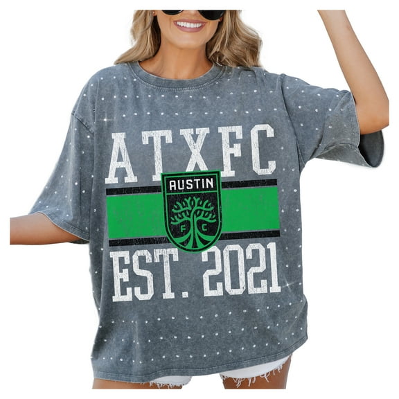 Women's-Gameday Couture  Gray Austin FC Oversized Mini Rhinestone Classic T-Shirt
