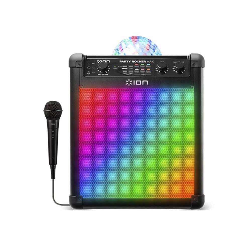 ION Audio Party Rocker Max 100W Portable Wireless Bluetooth Speaker /& Karaoke Centre with Rechargeable Battery Party Light Display and Microphone