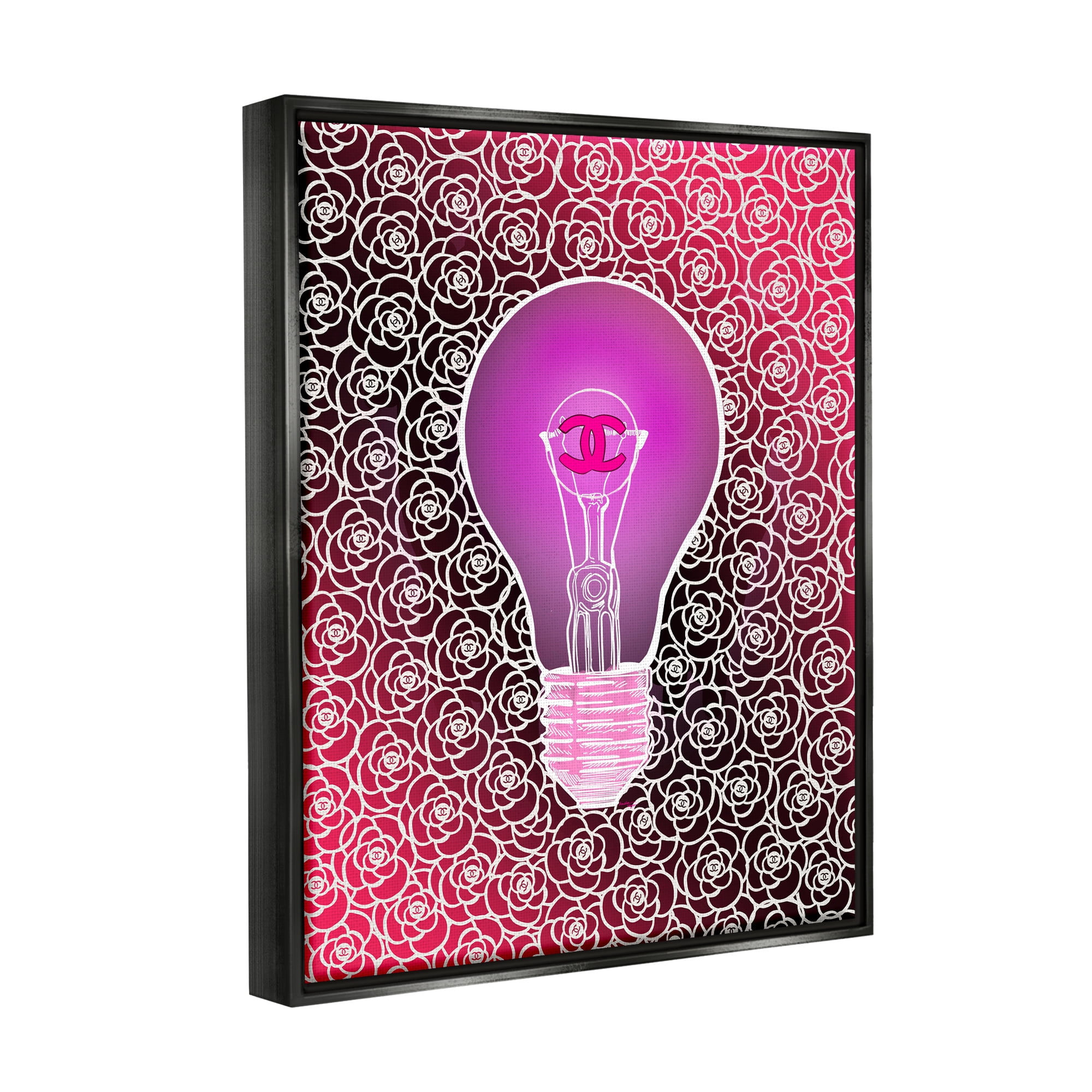 Stupell Industries Glam Brand Lightbulb Pattern Beauty & Fashion Painting Black Floater Framed Canvas Art Print Wall Art, 17 x 21