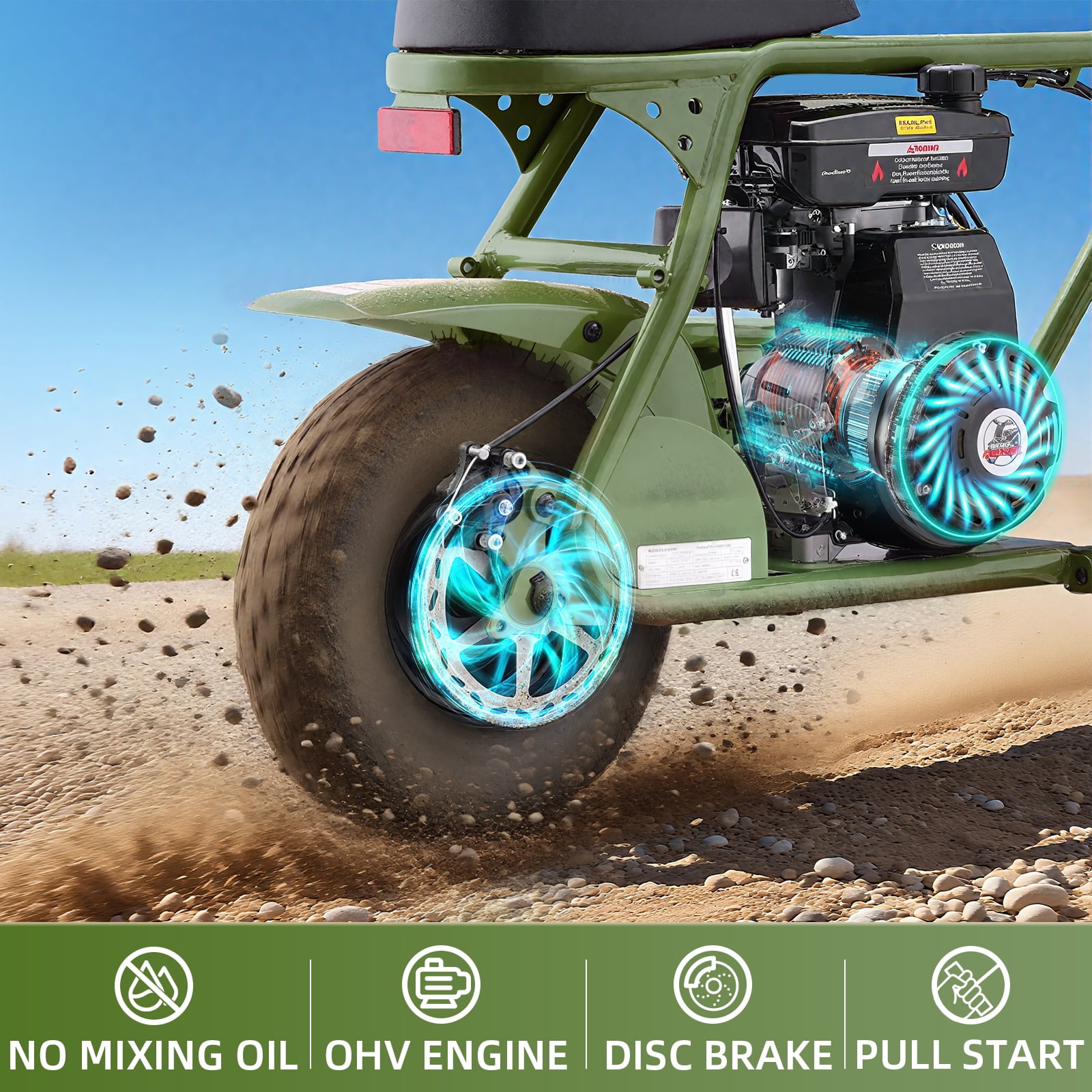 Aoemoe MB001 Gas Powered Mini Dirt Bike 99CC for Teens and Adults, 22MPH Off Road Motorcycle, Weight Support Up to 200 LBS - Green