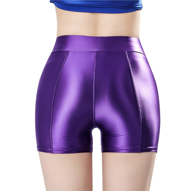 nsendm Female Shorts Adult Workout Shorts Womens Scrunch Butt Oily Silky  Shiny Oversize Shorts Night Club Hot Pants Elastic Waist Shorts for(Purple,  XXL) 