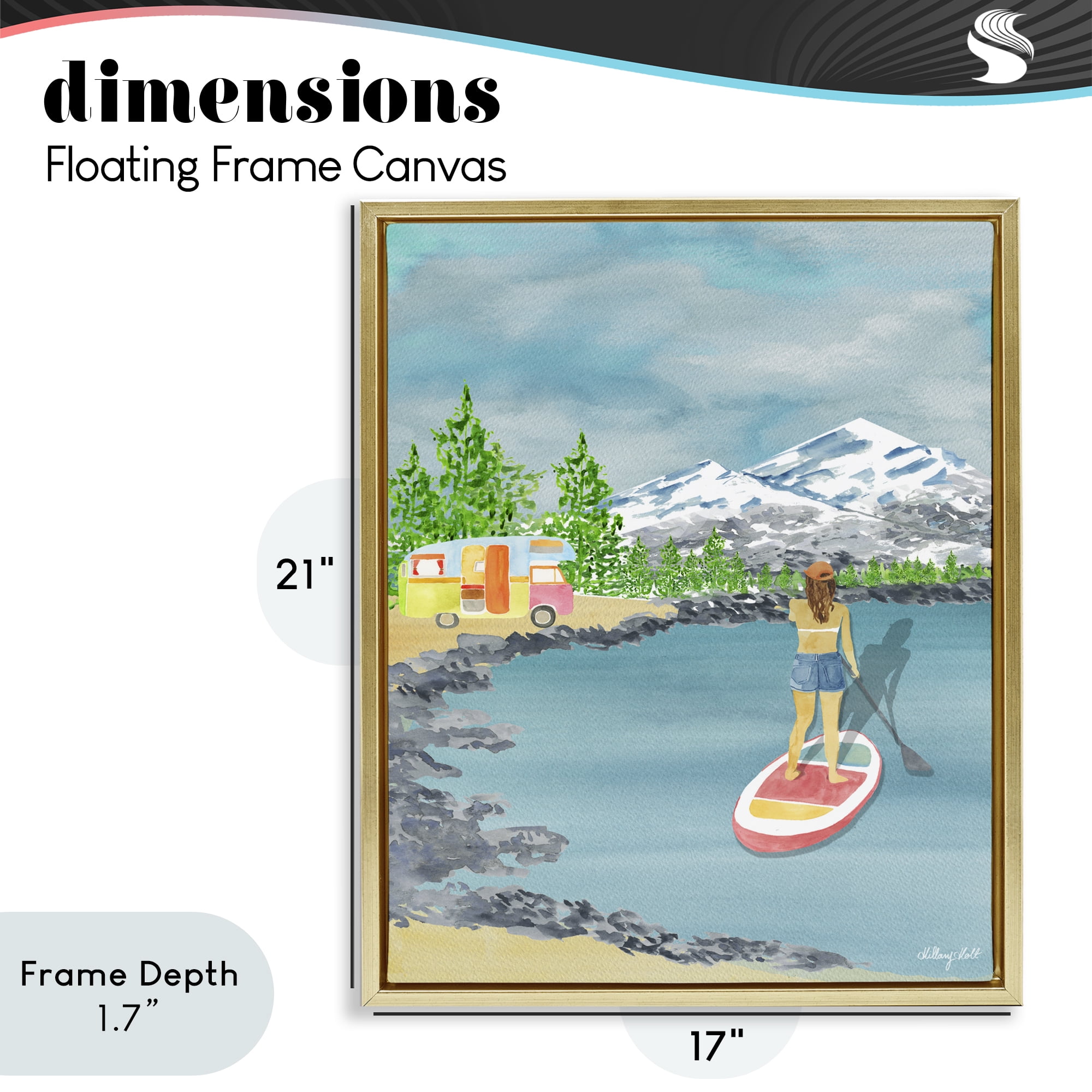 Stupell Industries Lake Tahoe Paddle Boarding Gold Framed Floater Canvas Wall Art, design by Hillary Holt