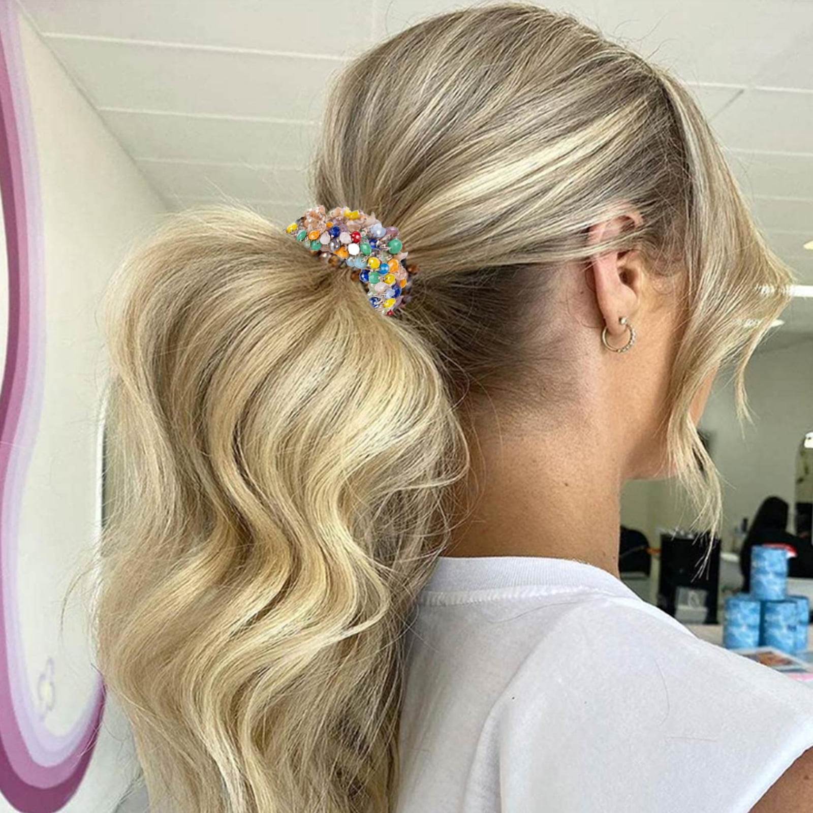 15 Pcs Crystal Hair Accessories for Women - Pearl Ponytail Holders, Scrunchies Stretchy Accessories, Scrunchies, and Pony Tail Holders