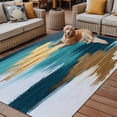 thumbnail image 2 of Fsddascl Modern Teal Green Outdoor Rug for Patio/Deck/Porch, Non-Slip Large Area Rug 5 x 8 Ft, Abstract White Gold Oil Painting Indoor Outdoor Rugs Washable Area Rugs, Reversible Camping Rug Carpet, 2 of 5